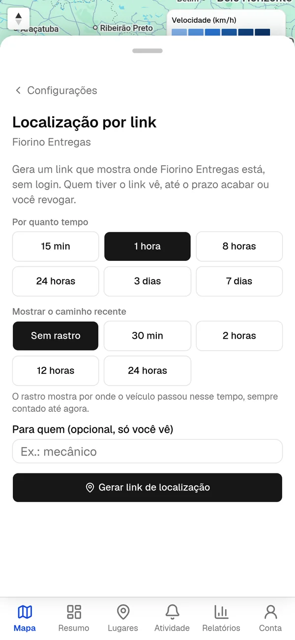 Configuração do link de localização.