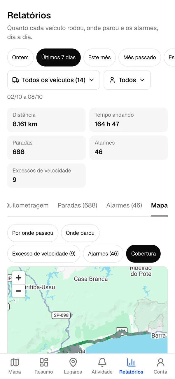 Mapa de cobertura com os pontos sem sinal.
