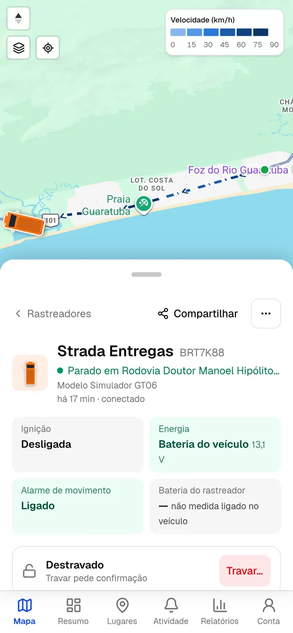 Veículo com o botão Travar.