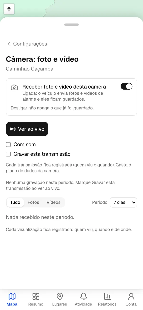 Configuração da câmera: foto e vídeo.
