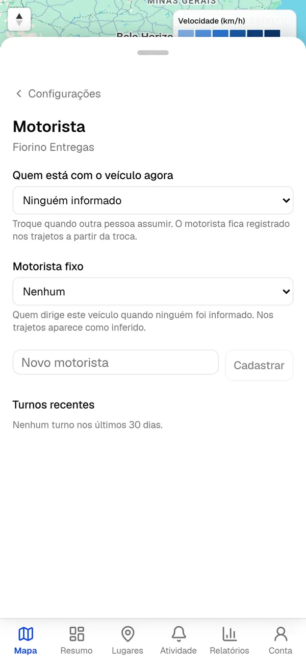 Configuração de motorista do veículo.